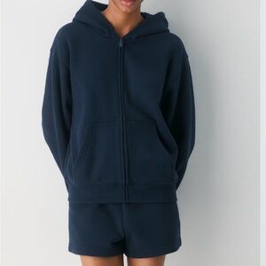 Aritzia TNA cozy sweat fleece hoodie and shorts set